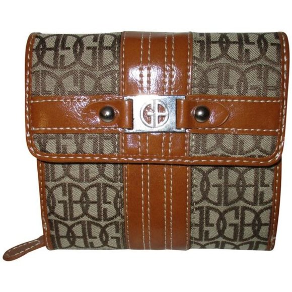 *Giani Bernini Brown Signature Logo Taupe Folding Clutch Wallet - Picture 1 of 4